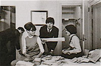 Mom (2nd from left) sorting Beatles fanmail with Paul (photo: Dezo Hoffmann) Mom sorting fanmail with Paul